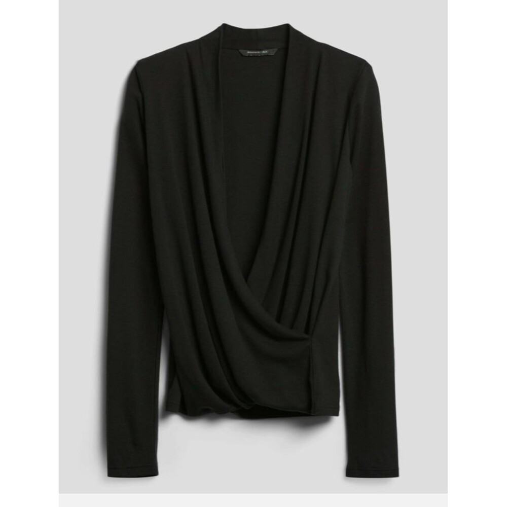 Banana Republic long sleeve Wrap Top minimalist classic BLACK SIZE XS